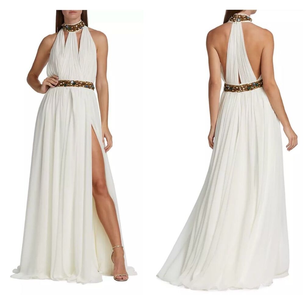 Reem Acra Greecian Chiffon Halter Gown Size US6 $3595